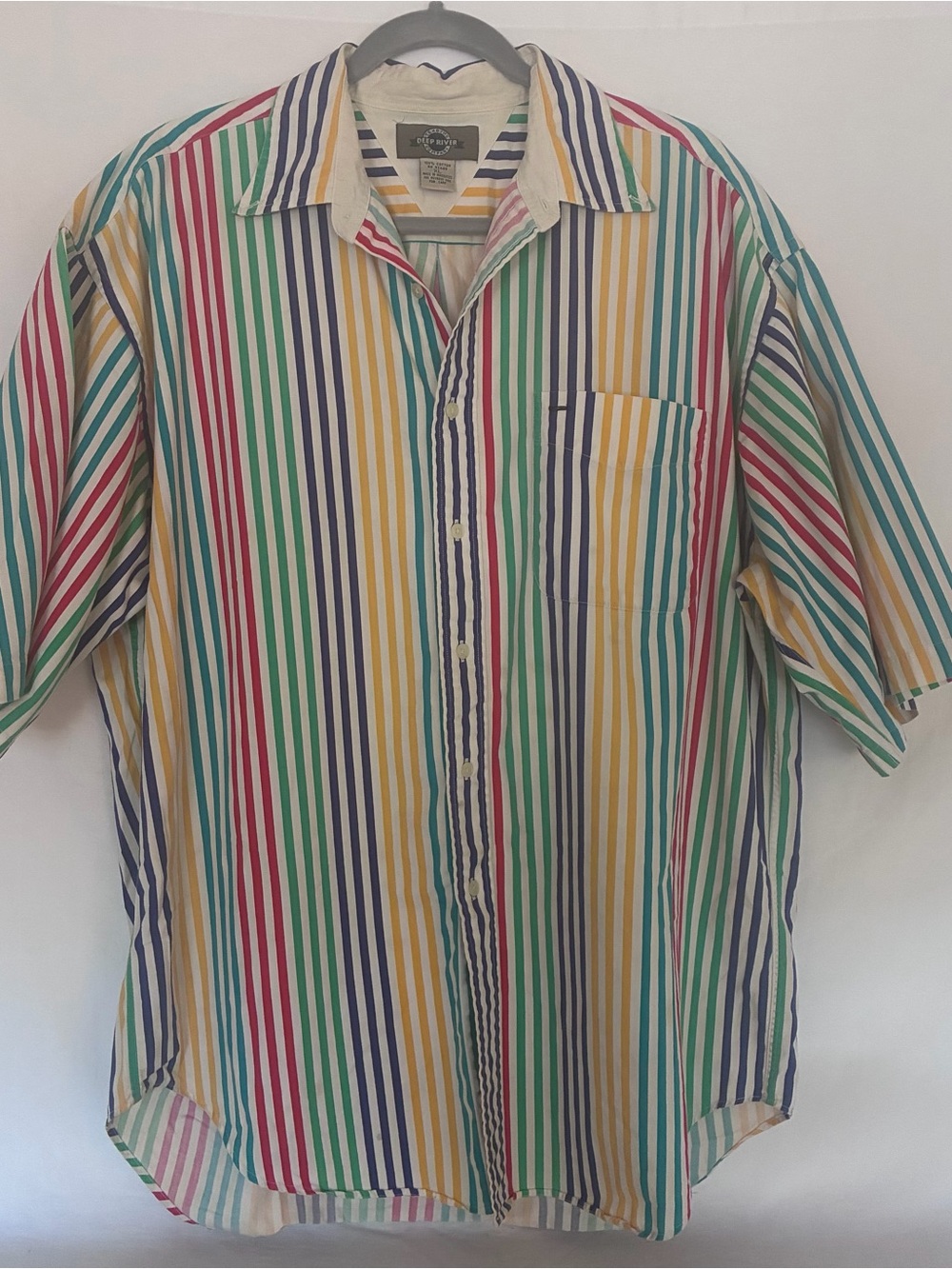 VINTAGE 90s Retro Rainbow Stripe Button Up XL